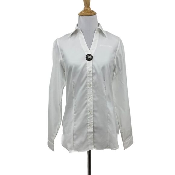 American Airlines Shirt Womens 0 White Cotton Long Sleeve Button Up Uniform Top - Picture 1 of 15